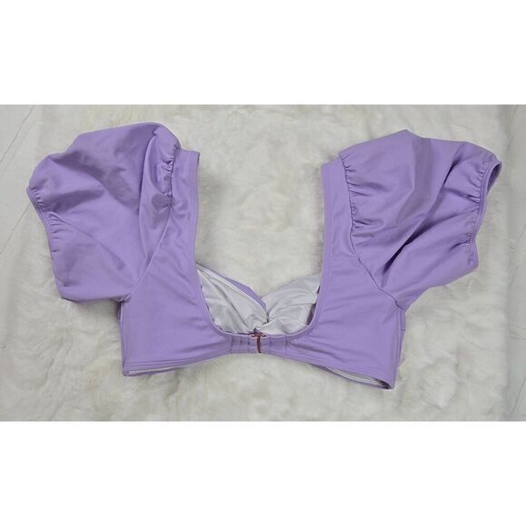 Shade & Shore Purple Puff Sleeve Bikini Top Medium - Picture 3 of 4